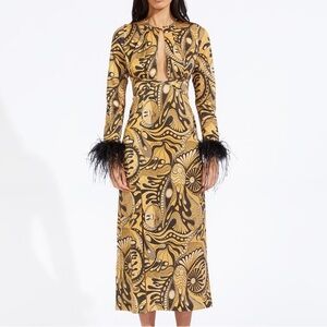 ALICE MCCALL GOLD DUST FEATHER MIDI DRESS sz 2